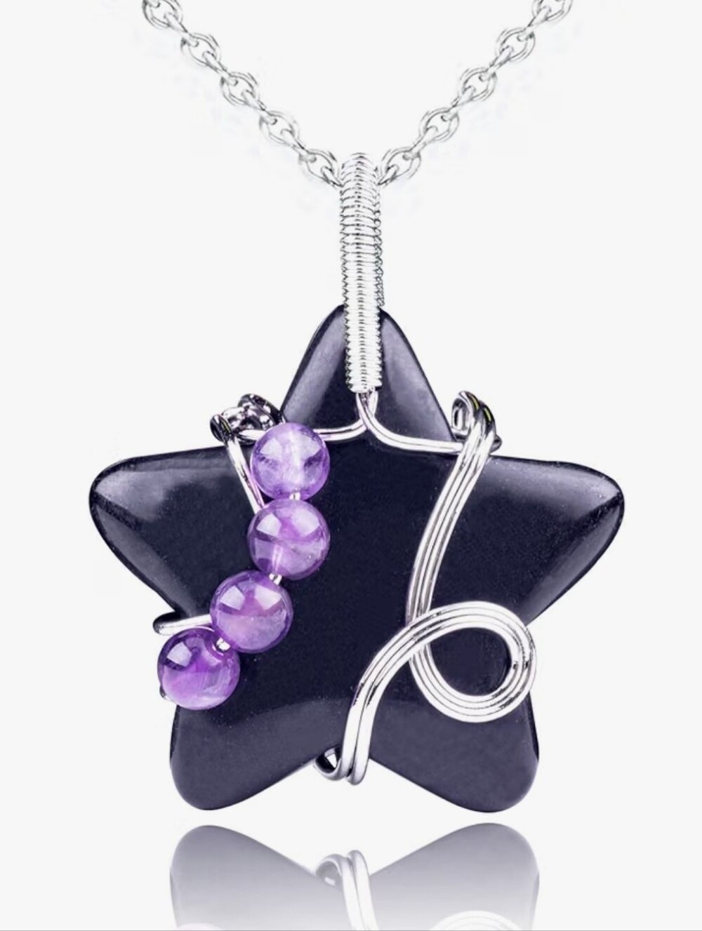 Star Pendant Necklace With Black Obsidian
